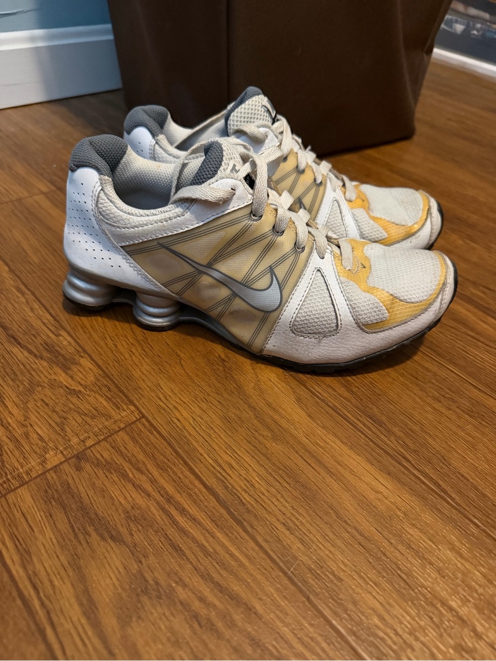 Nike Shox White Grey and Yellow Running Sneakers size 6Y or 7.5 women’s